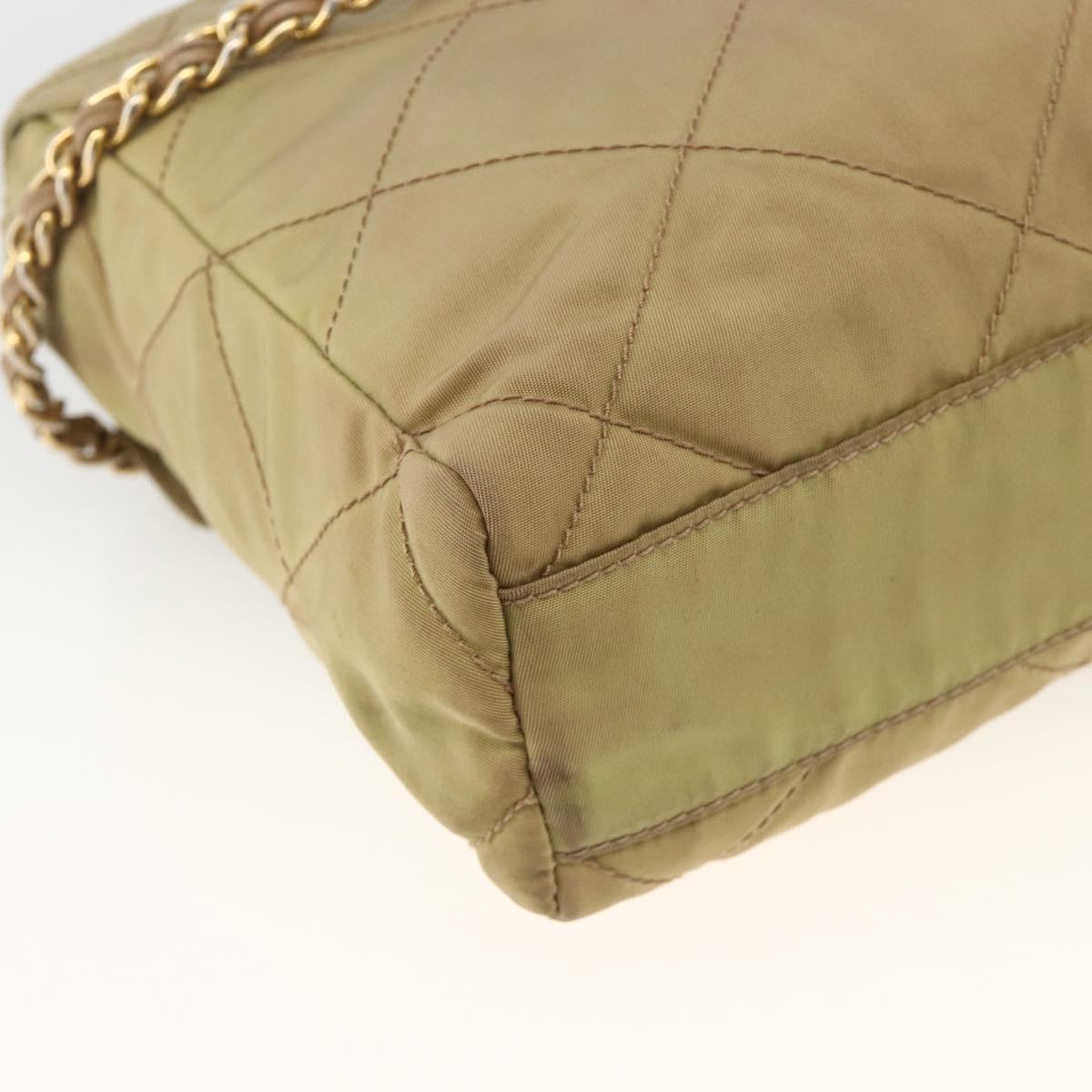 PRADA Chain Shoulder Bag Nylon Green Gold Auth YKZ308