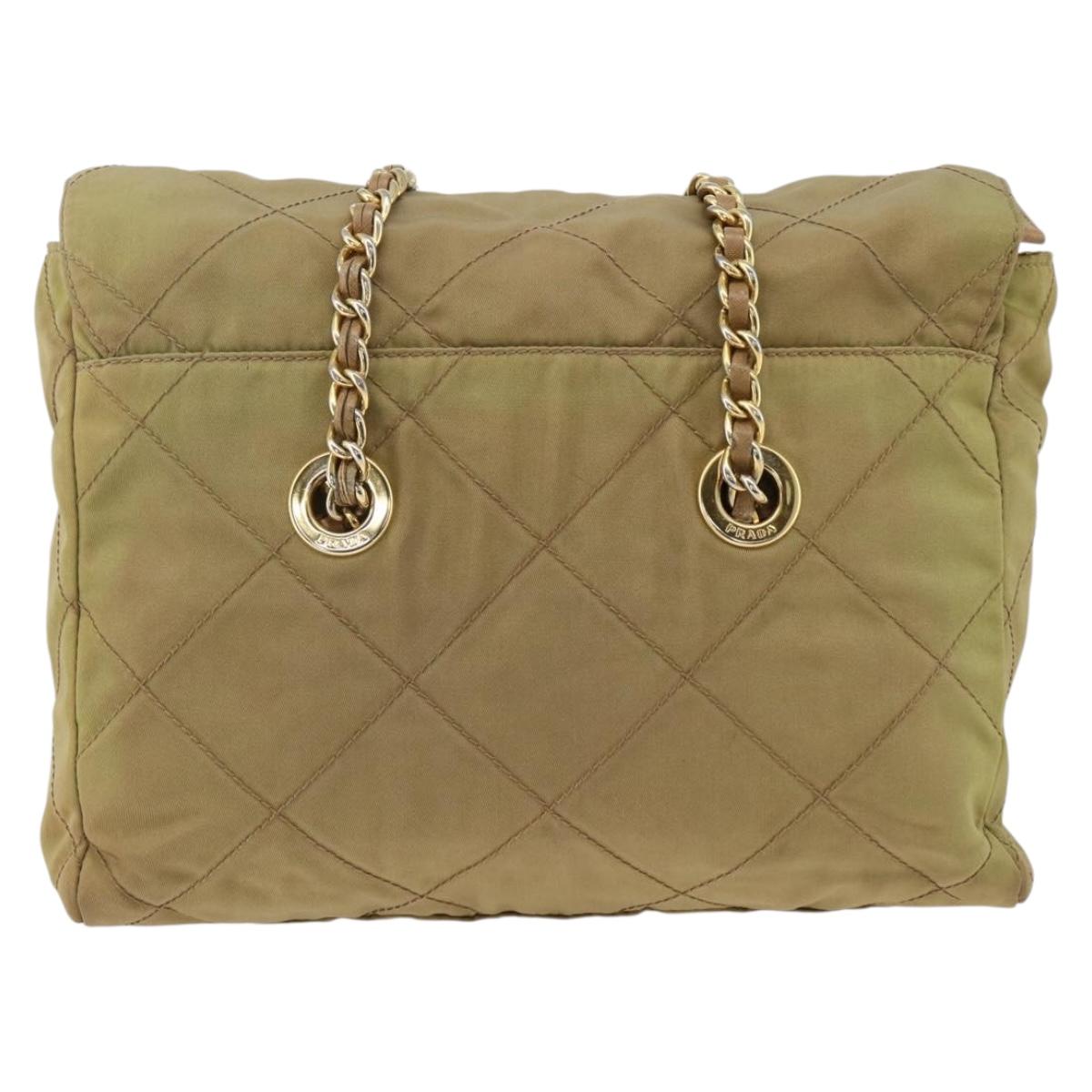PRADA Chain Shoulder Bag Nylon Green Gold Auth YKZ308