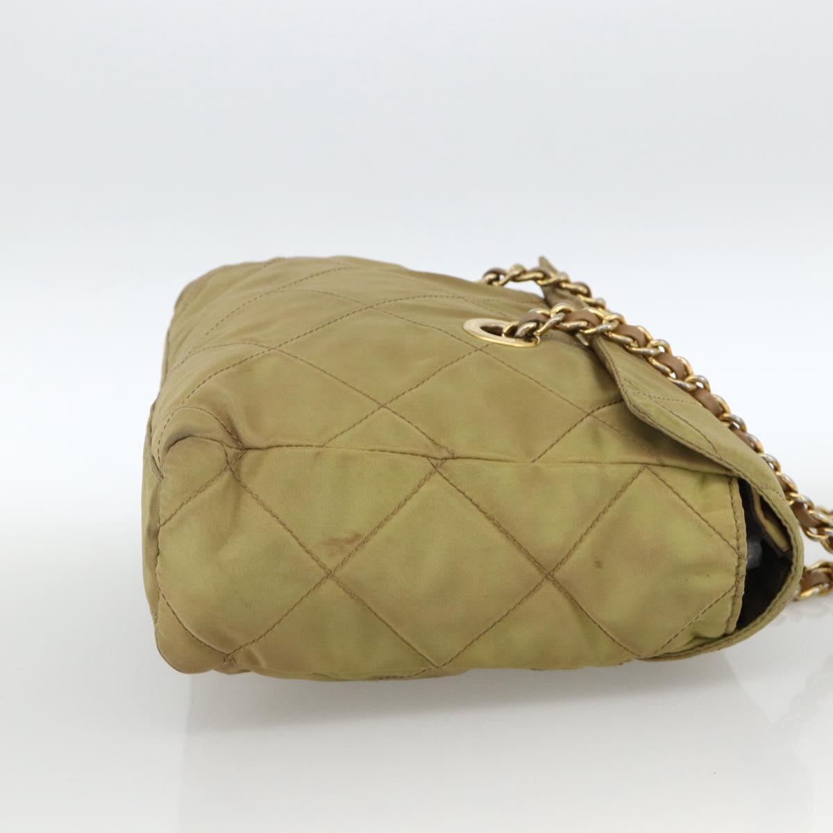 PRADA Chain Shoulder Bag Nylon Green Gold Auth YKZ308