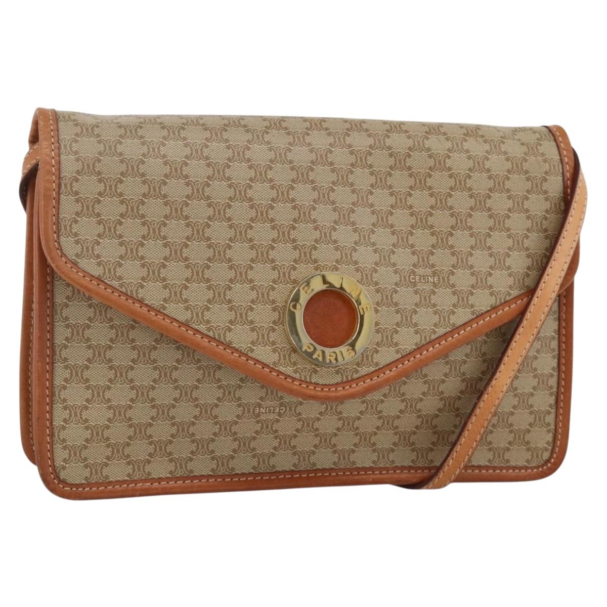 CELINE Macadam Canvas Shoulder Bag PVC Beige Gold Auth YKZ313A