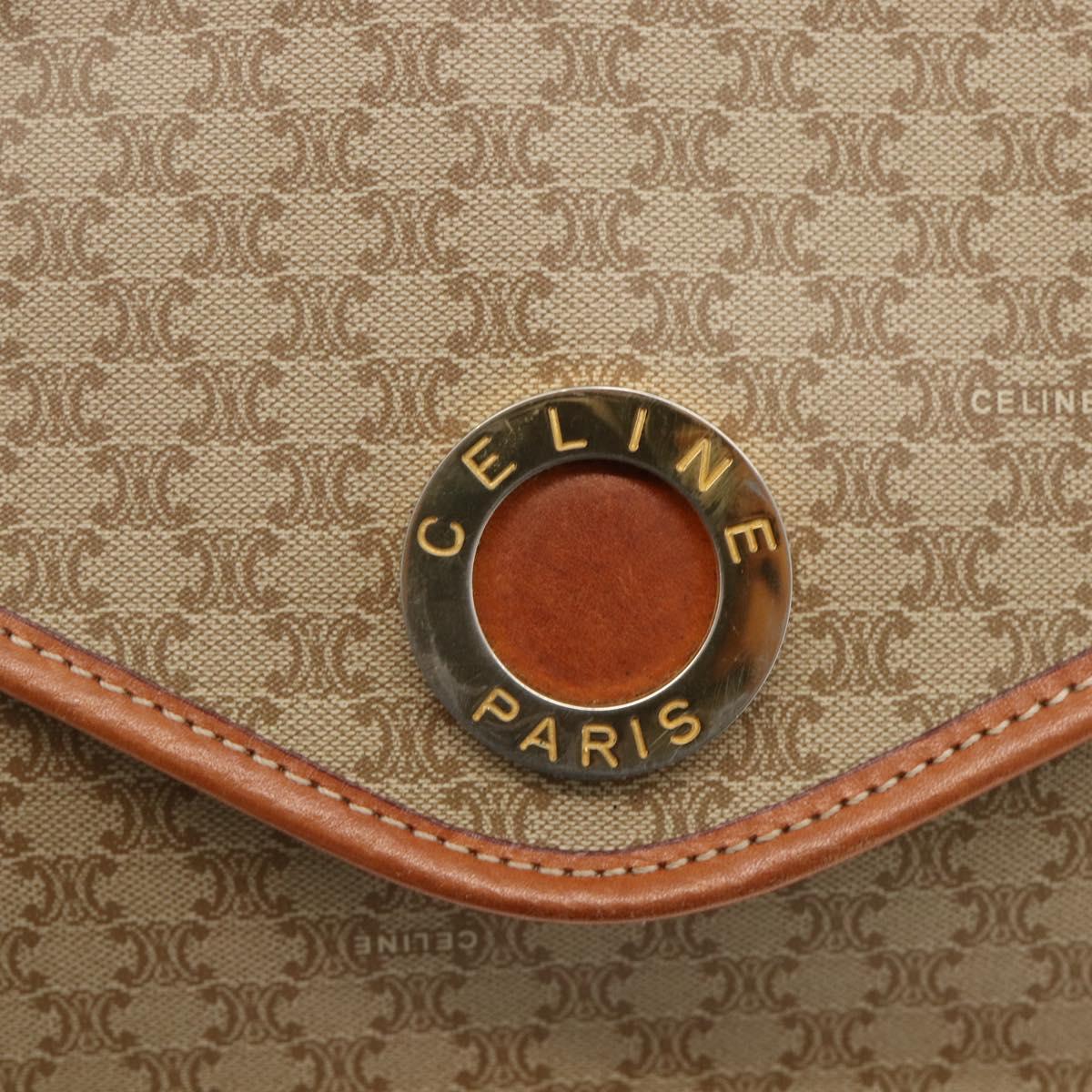 CELINE Macadam Canvas Shoulder Bag PVC Beige Gold Auth YKZ313A