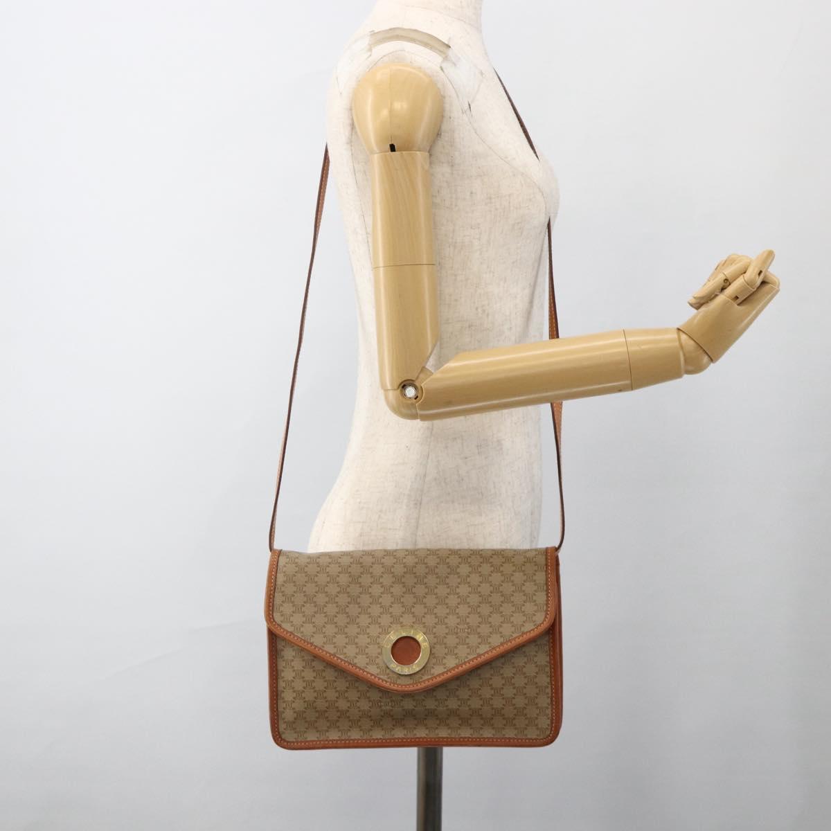 CELINE Macadam Canvas Shoulder Bag PVC Beige Gold Auth YKZ313A