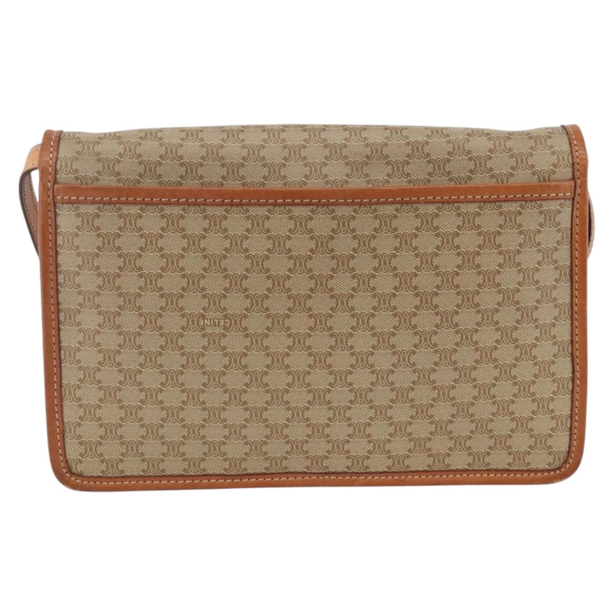CELINE Macadam Canvas Shoulder Bag PVC Beige Gold Auth YKZ313A