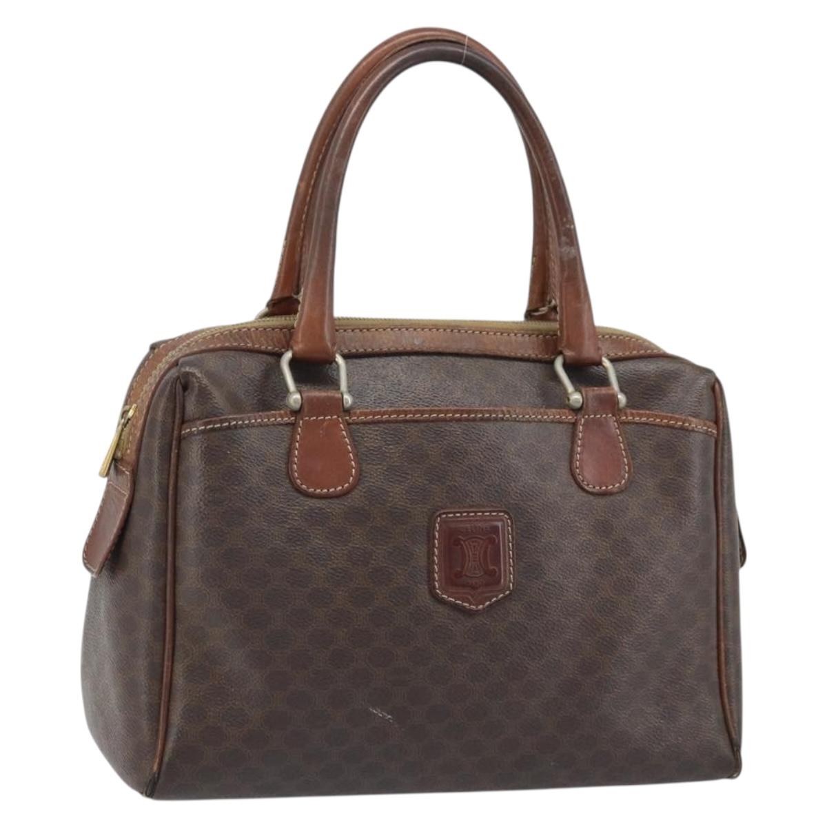 CELINE Macadam Canvas Hand Bag PVC Leather Brown Gold Auth YKZ329