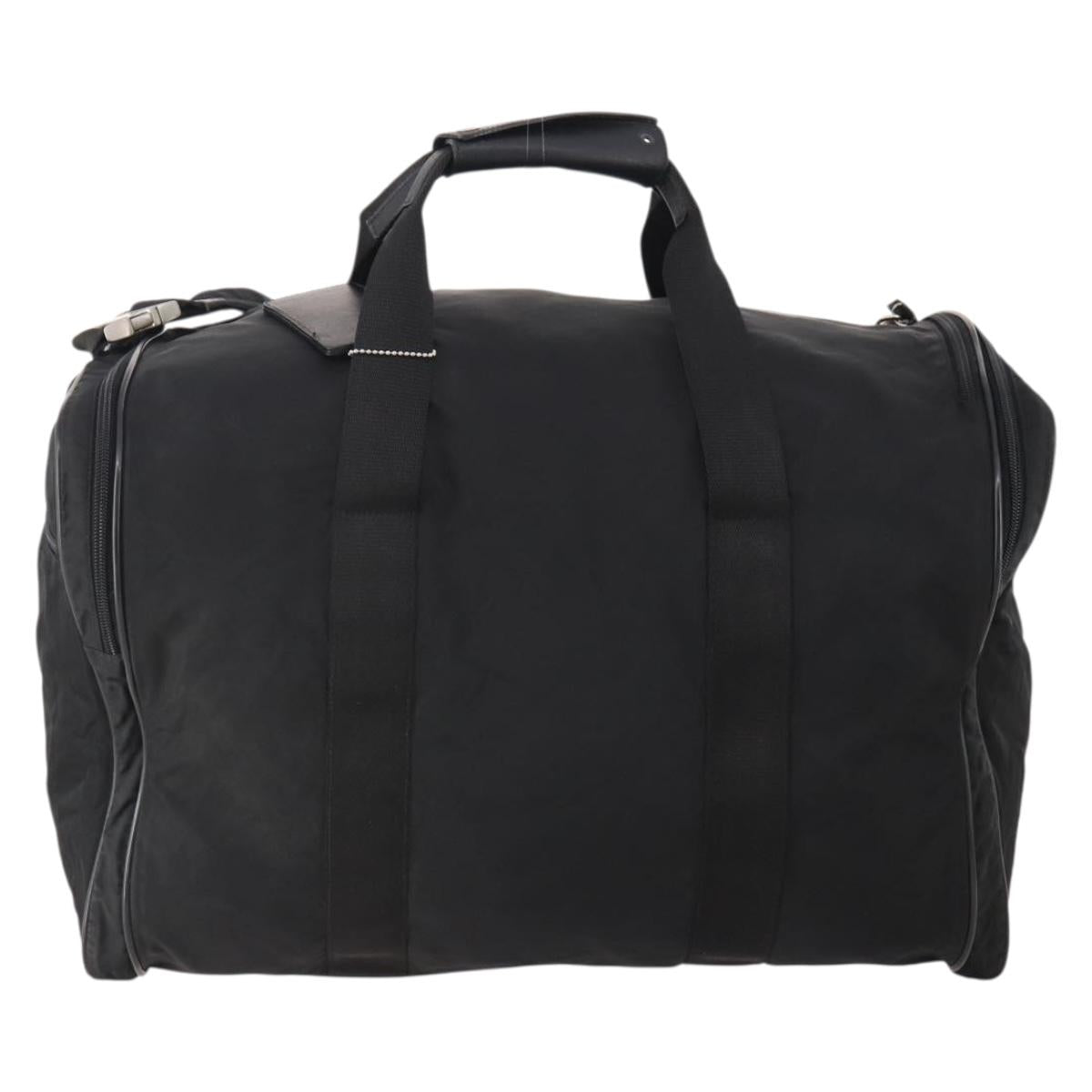 PRADA Boston Bag Nylon 2way Black Silver Auth YKZ331