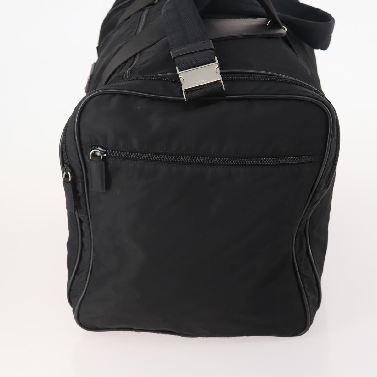 PRADA Boston Bag Nylon 2way Black Silver Auth YKZ331