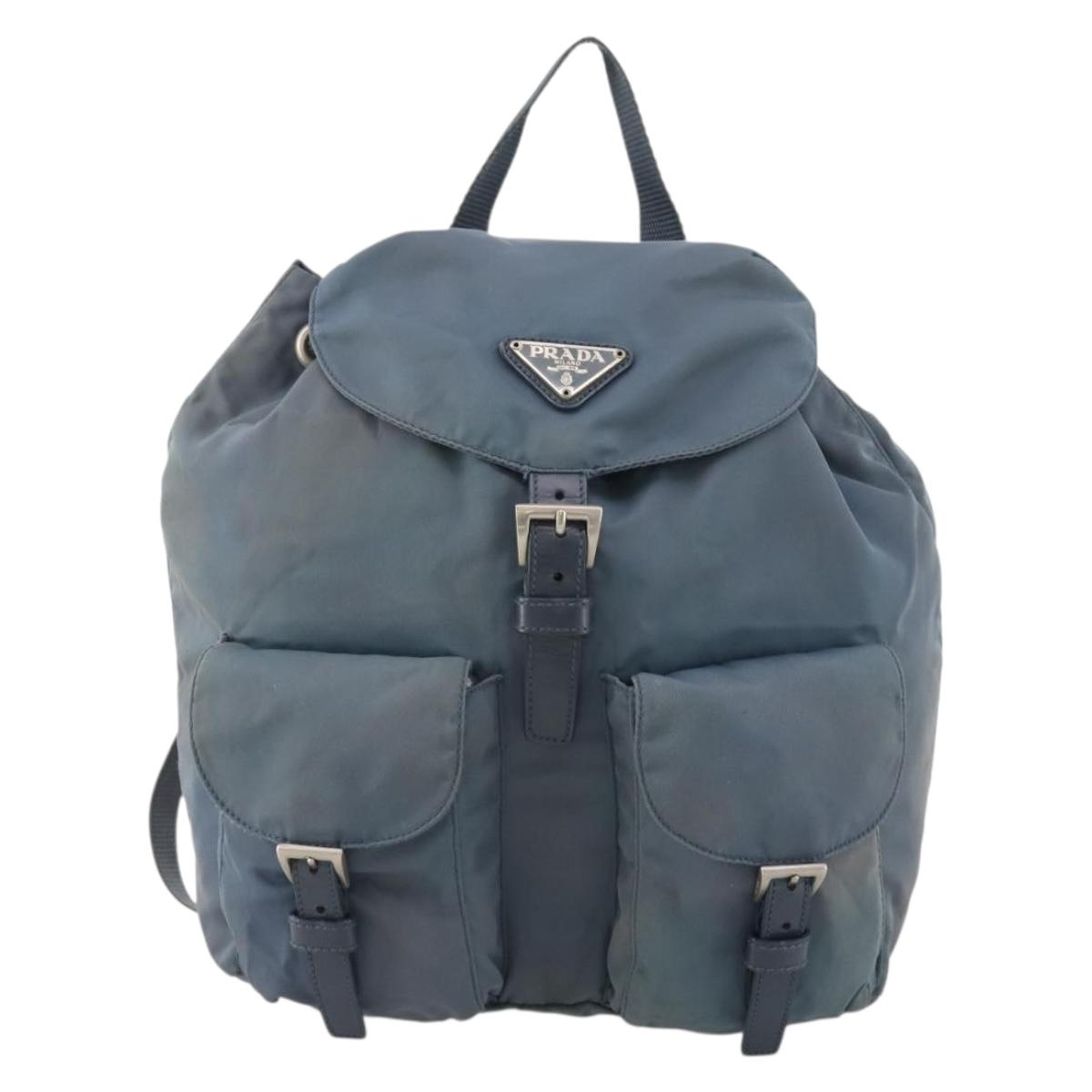 PRADA Backpack Nylon Blue Silver Auth YKZ354