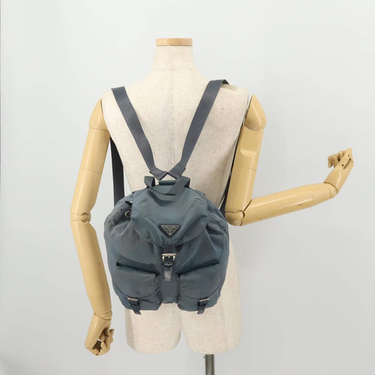 PRADA Backpack Nylon Blue Silver Auth YKZ354