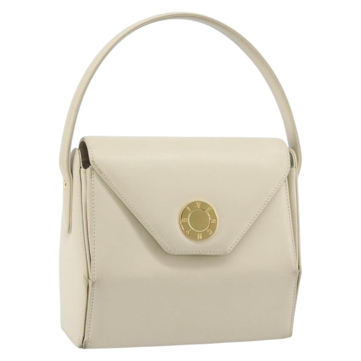 GIVENCHY Hand Bag Leather Beige Gold Auth YKZ357