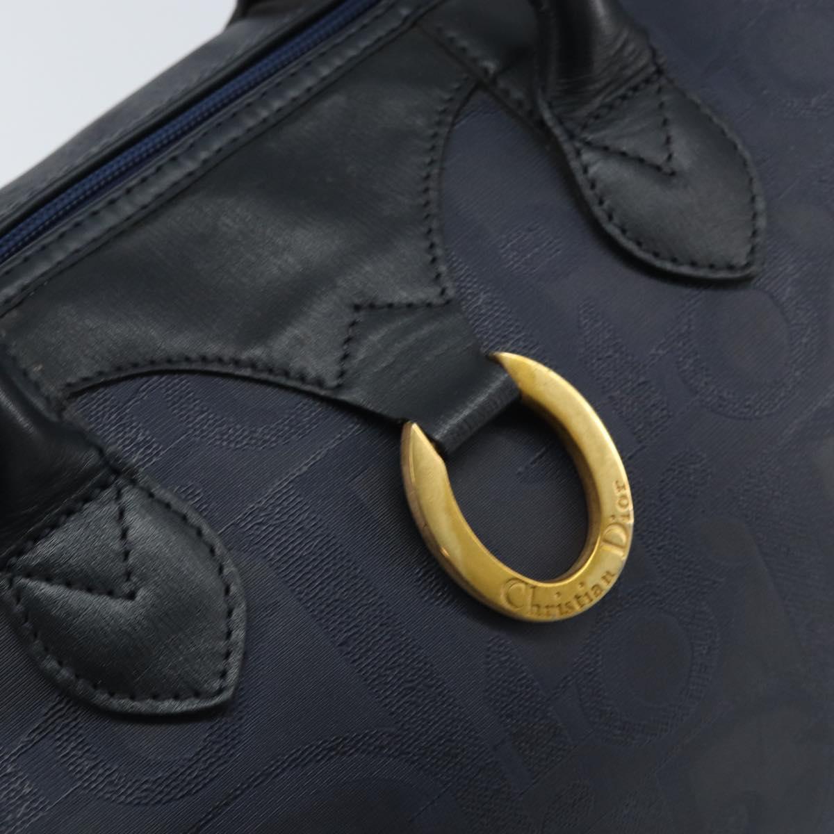 Christian Dior Trotter Canvas Boston Bag PVC Navy Gold Auth YKZ360A