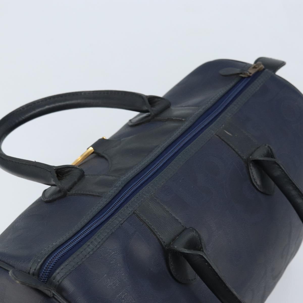 Christian Dior Trotter Canvas Boston Bag PVC Navy Gold Auth YKZ360A