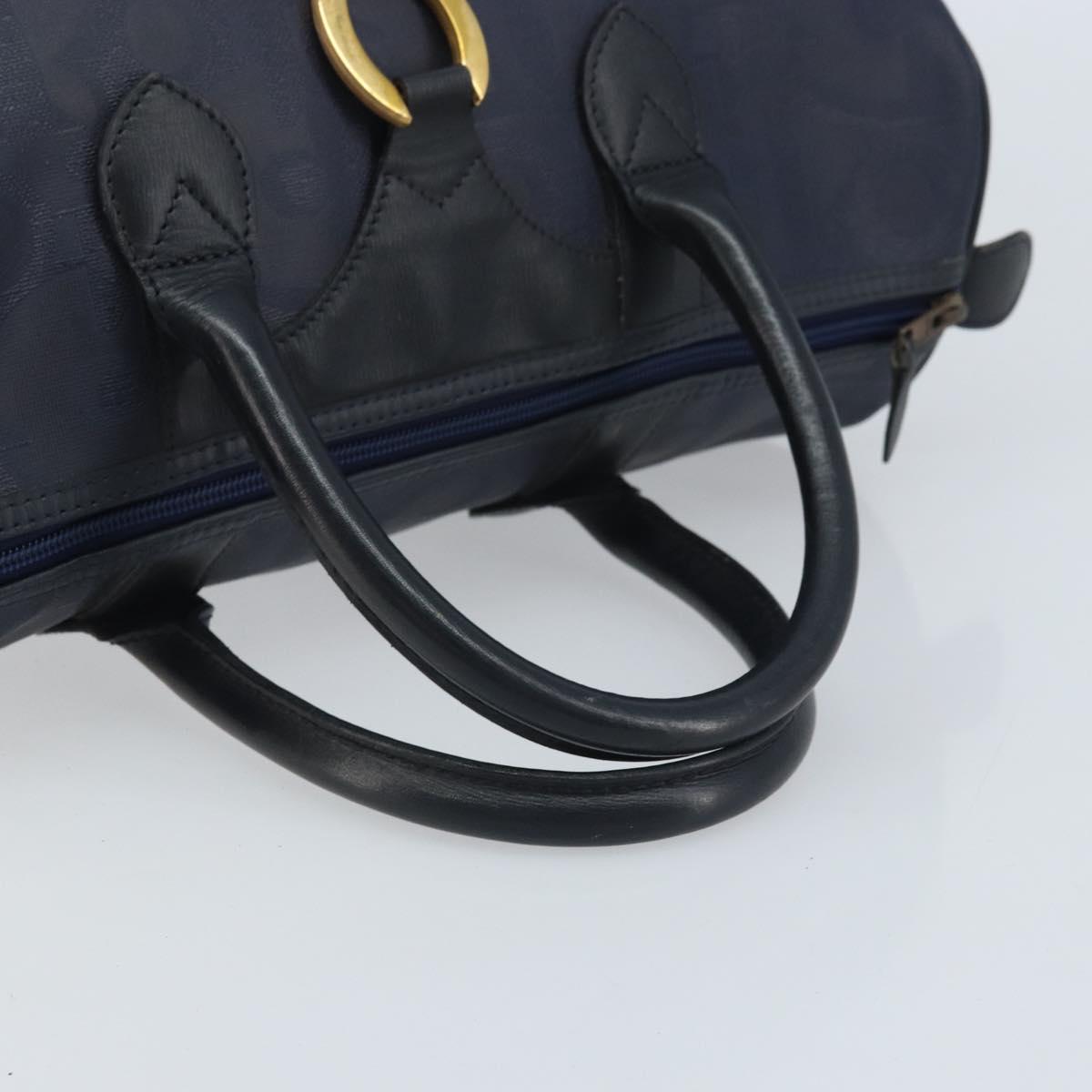 Christian Dior Trotter Canvas Boston Bag PVC Navy Gold Auth YKZ360A