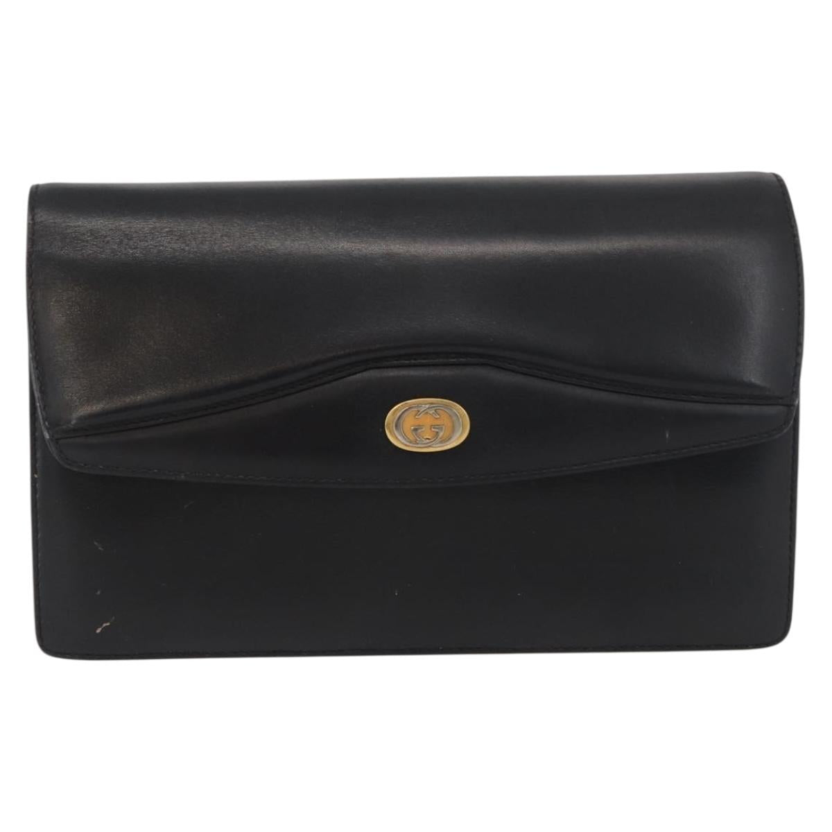 GUCCI Shoulder Bag Leather Black Gold 004 406 0105 Auth YKZ363