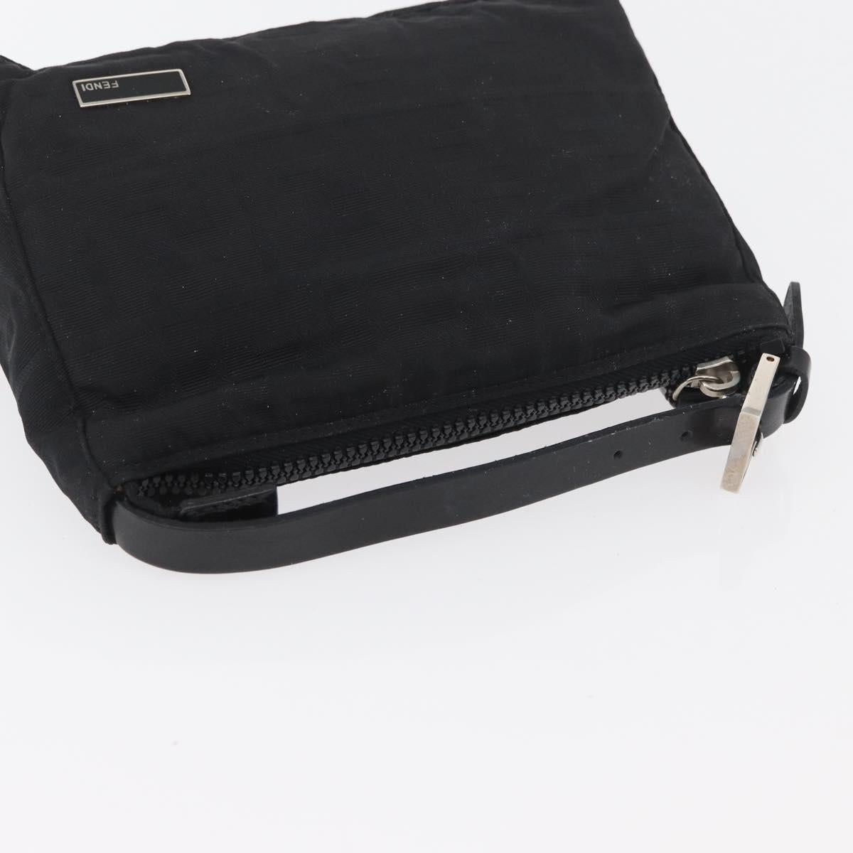 FENDI Zucca Canvas Pouch Black Silver Auth YKZ366