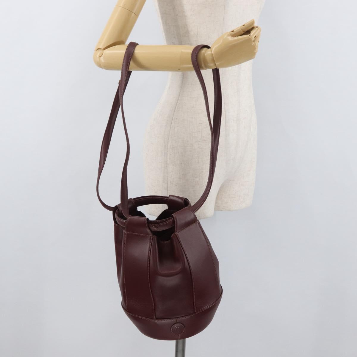 CARTIER Must Line Purse Shoulder Bag Leather Bordeaux Gold Auth YKZ388
