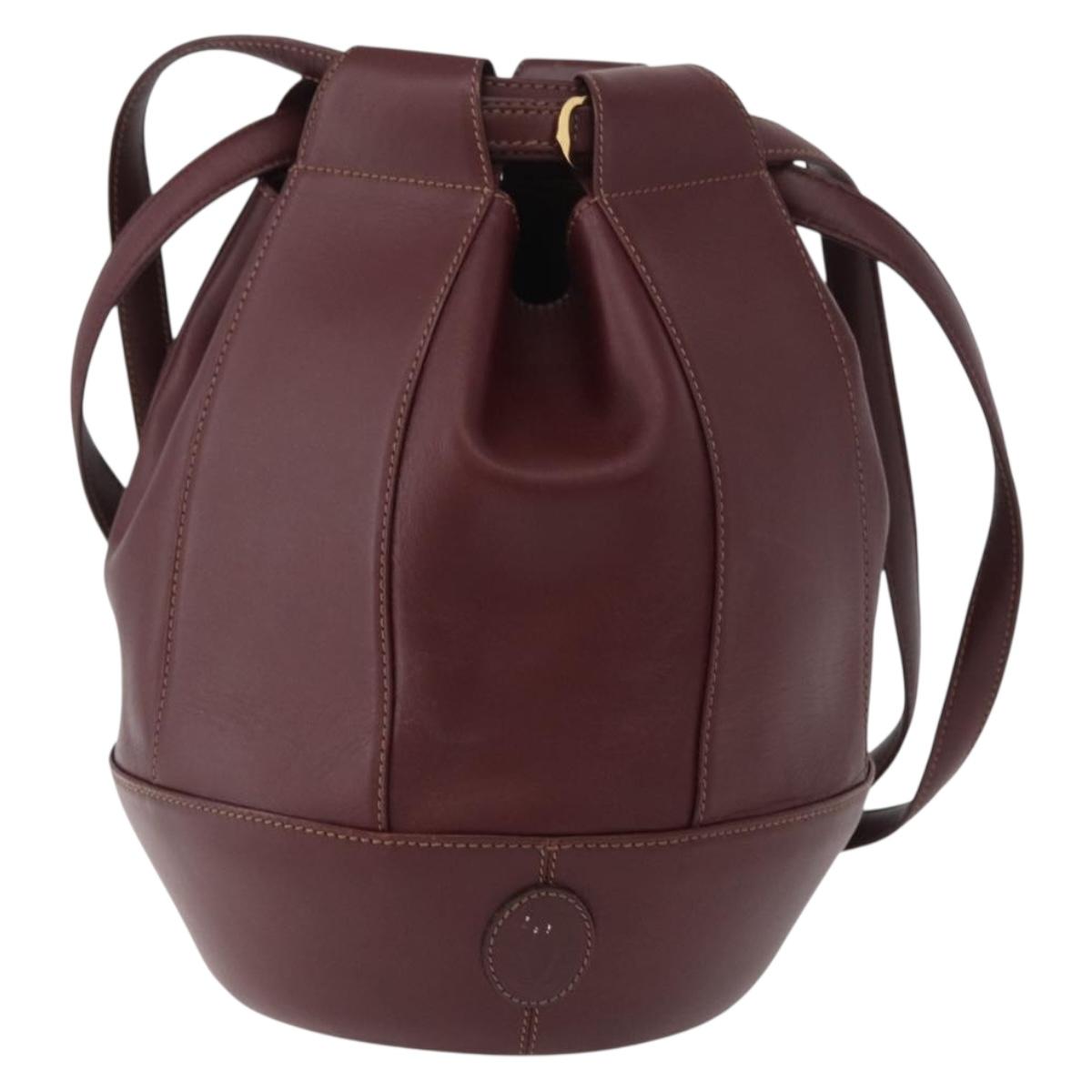 CARTIER Must Line Purse Shoulder Bag Leather Bordeaux Gold Auth YKZ388