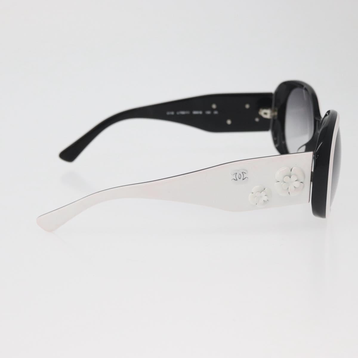 CHANEL Camelia Sunglasses plastic White Black 5113 CC Auth YKZ401