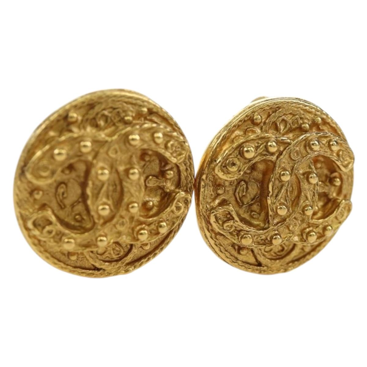 CHANEL Earring metal Gold Tone CC Auth YKZ406M