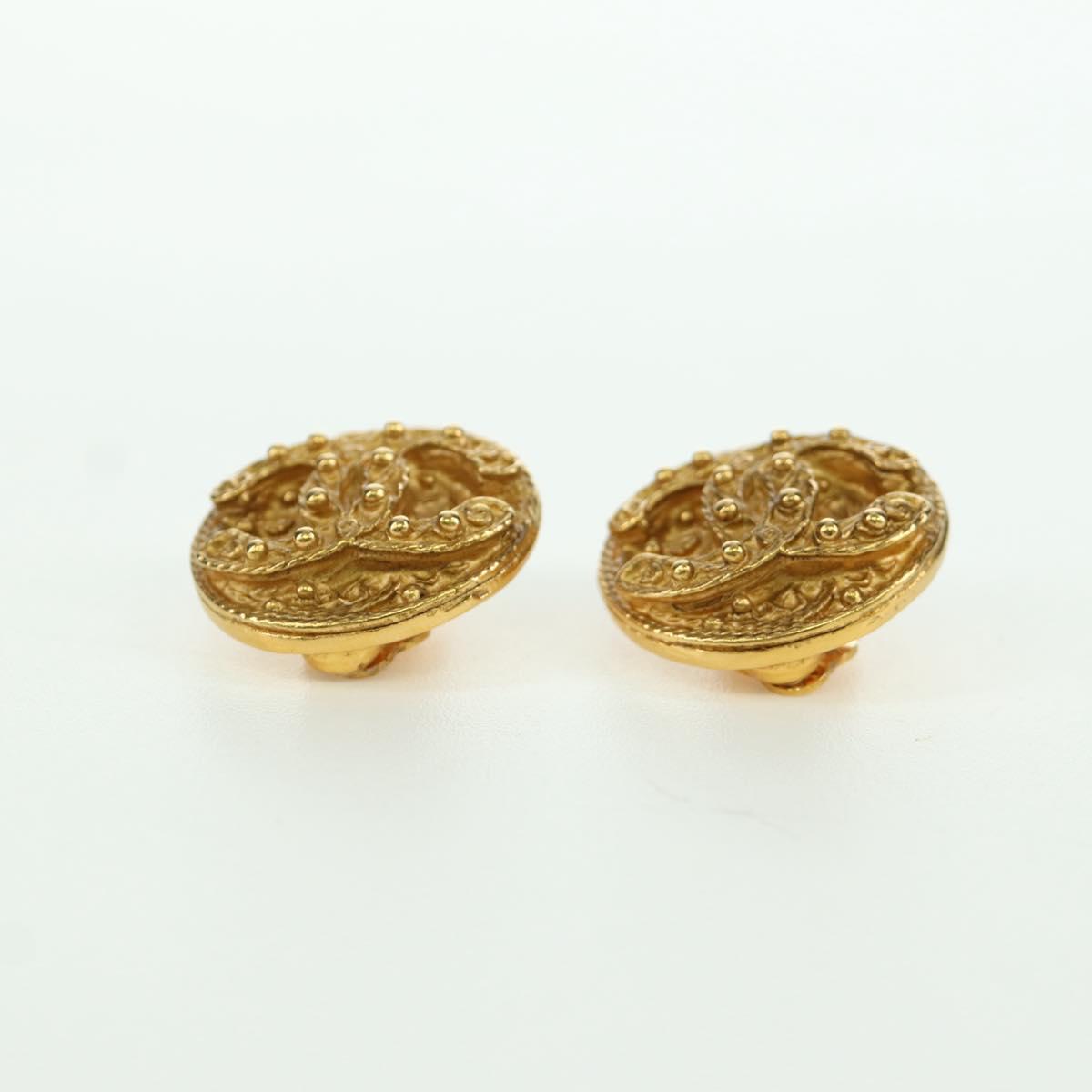 CHANEL Earring metal Gold Tone CC Auth YKZ406M
