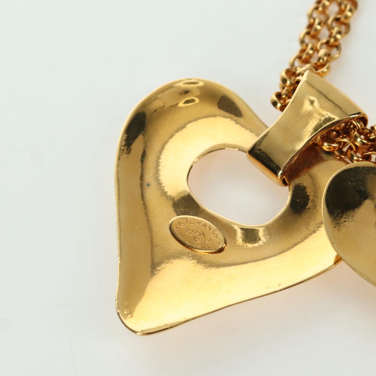 CHANEL Heart Necklace metal Gold Tone CC Auth YKZ408M
