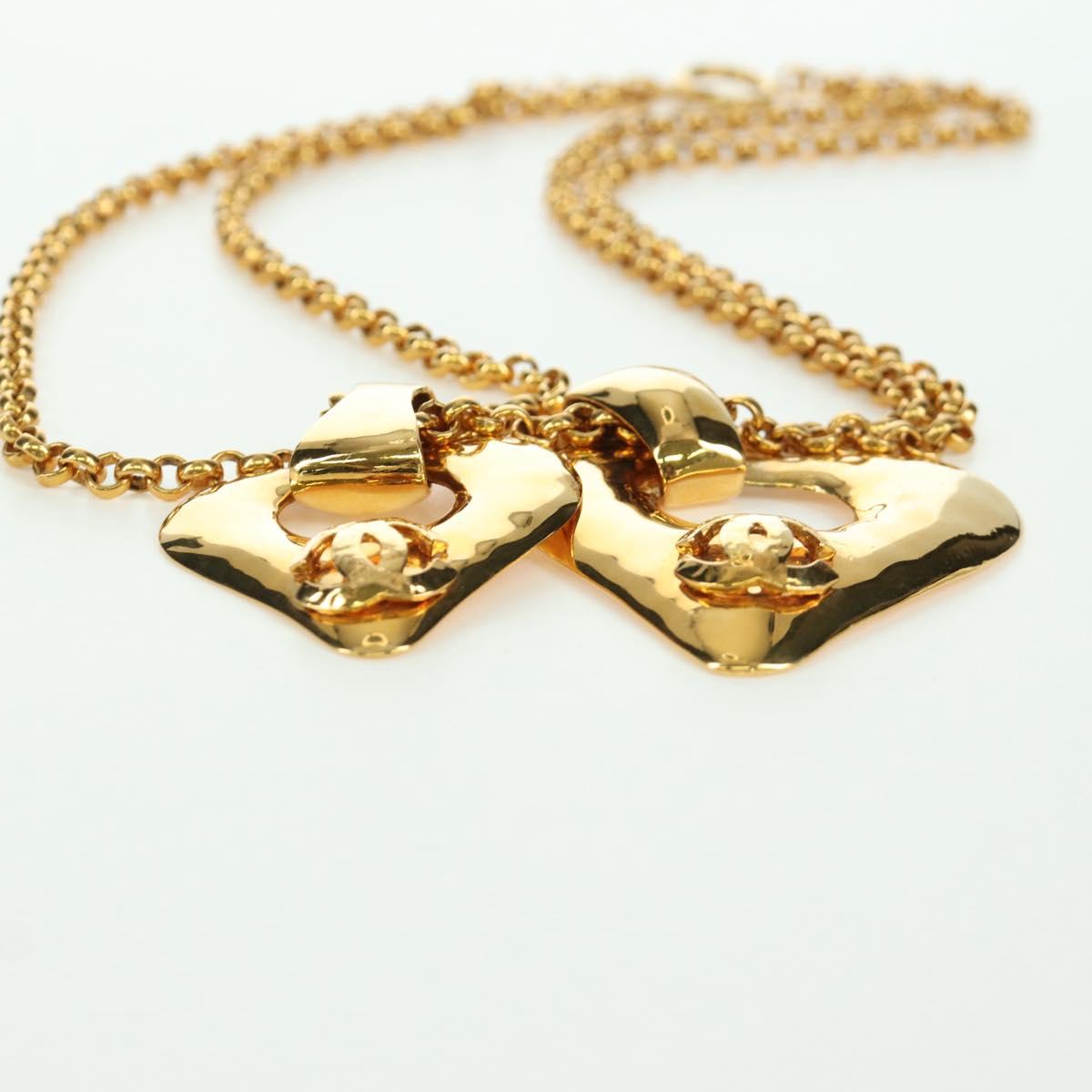 CHANEL Heart Necklace metal Gold Tone CC Auth YKZ408M
