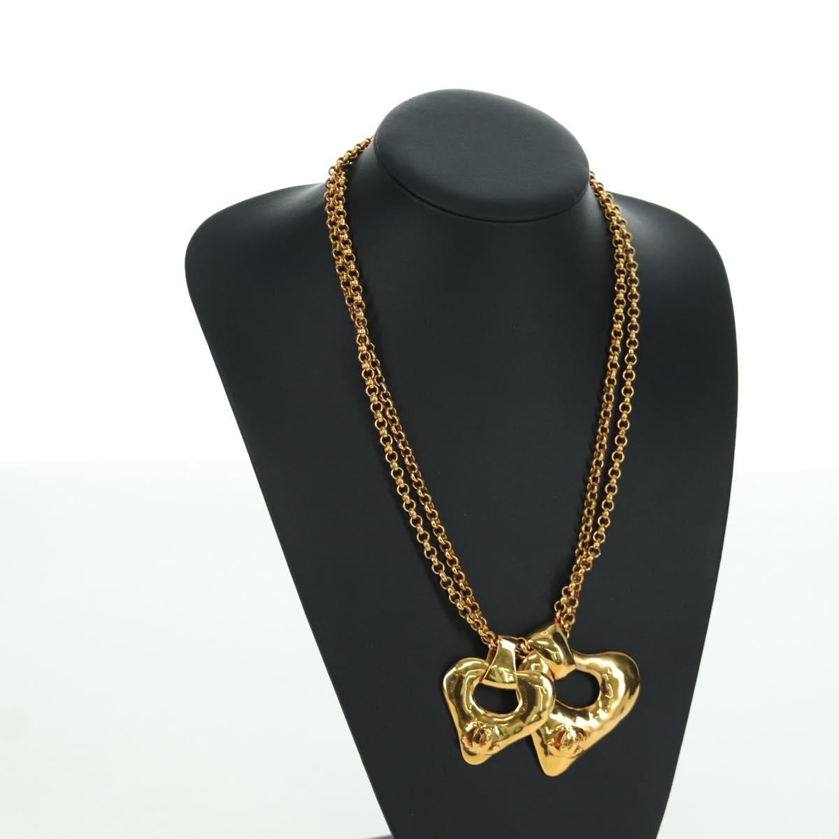 CHANEL Heart Necklace metal Gold Tone CC Auth YKZ408M