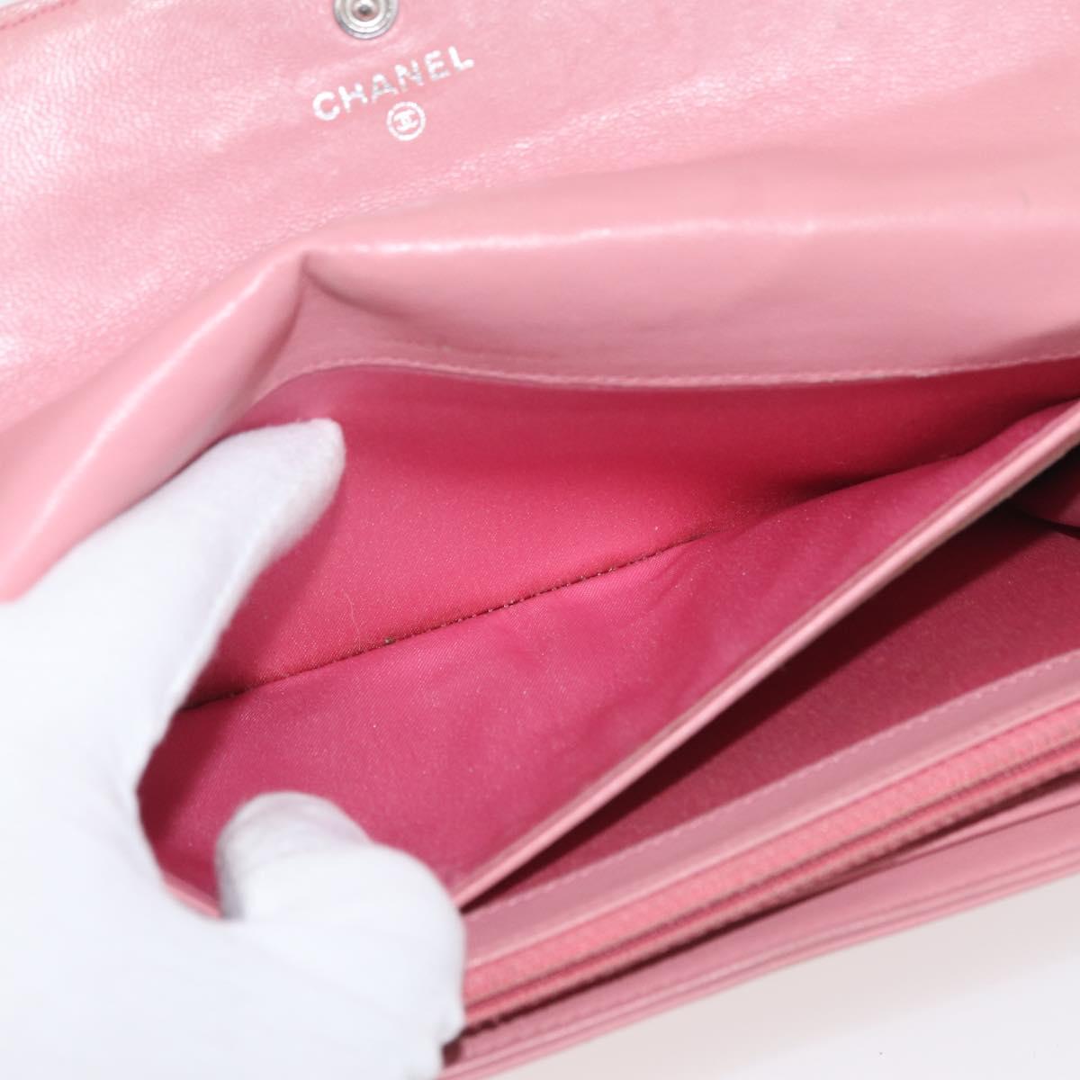 CHANEL Camelia Long Wallet Lamb Skin Pink CC Auth YKZ410