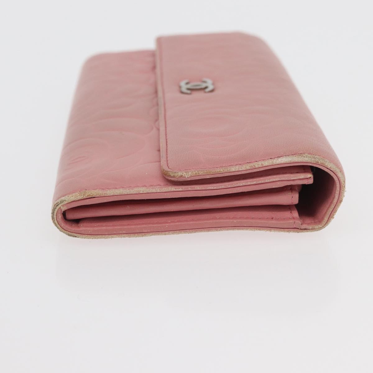 CHANEL Camelia Long Wallet Lamb Skin Pink CC Auth YKZ410