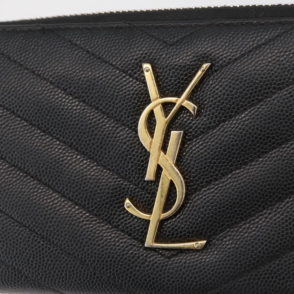 SAINT LAURENT Long Wallet Leather Black Gold Auth YKZ412