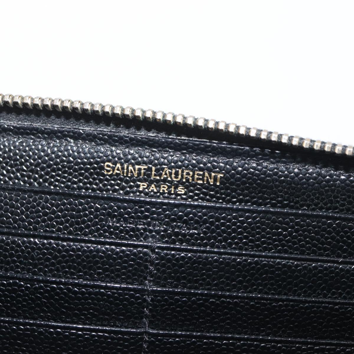 SAINT LAURENT Long Wallet Leather Black Gold Auth YKZ412