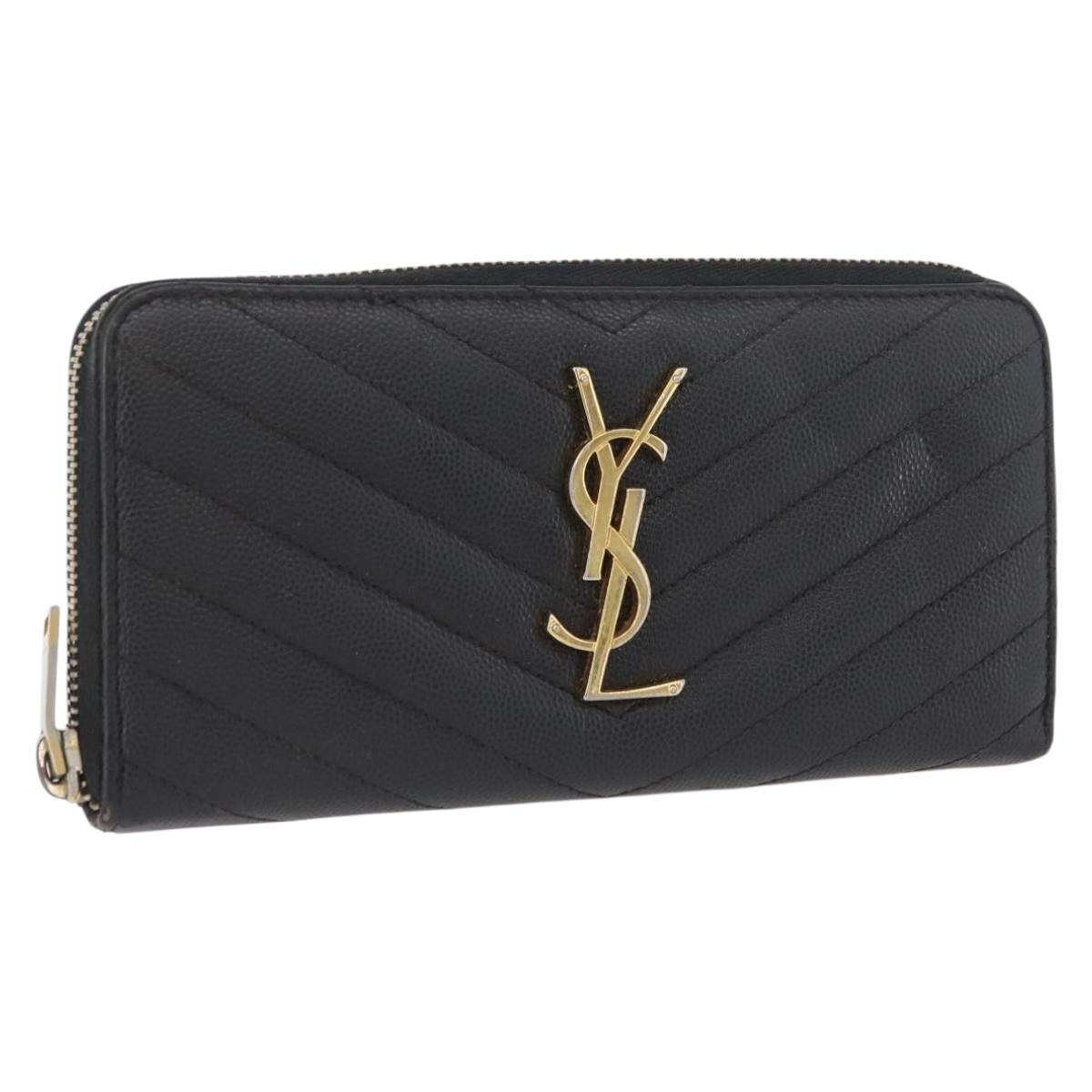 SAINT LAURENT Long Wallet Leather Black Gold Auth YKZ412