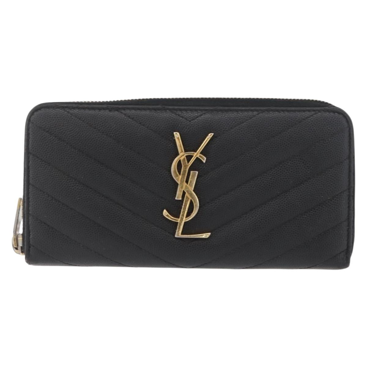 SAINT LAURENT Long Wallet Leather Black Gold Auth YKZ412