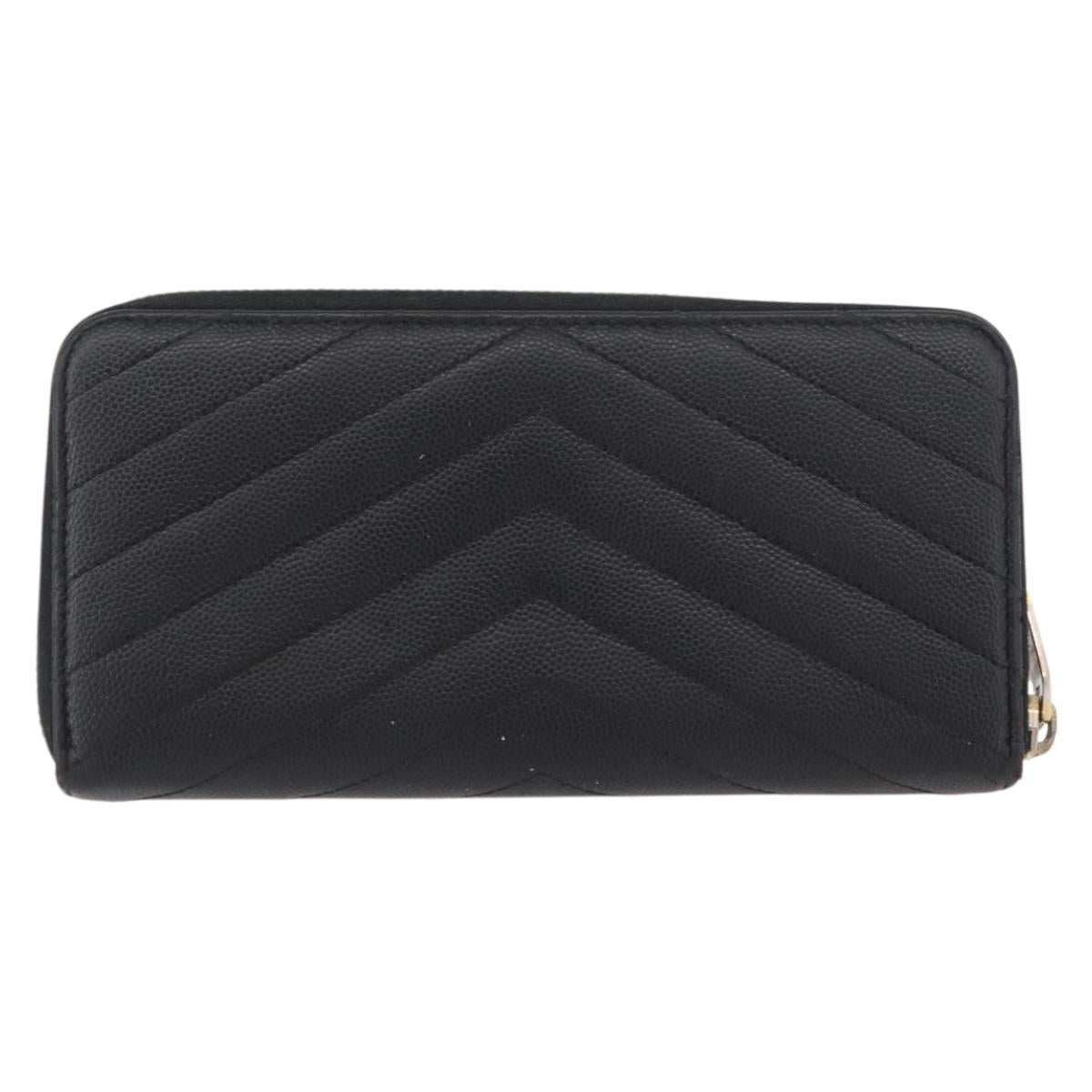 SAINT LAURENT Long Wallet Leather Black Gold Auth YKZ412