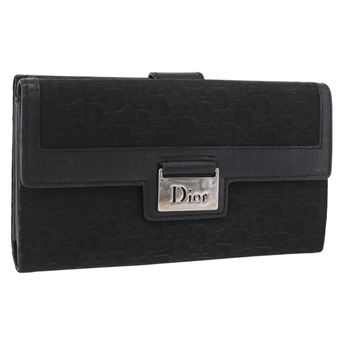 Christian Dior Trotter Canvas Long Wallet Black Silver Auth YKZ413A