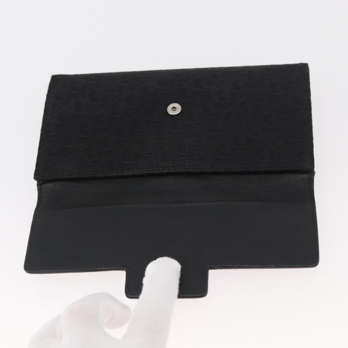 Christian Dior Trotter Canvas Long Wallet Black Silver Auth YKZ413A