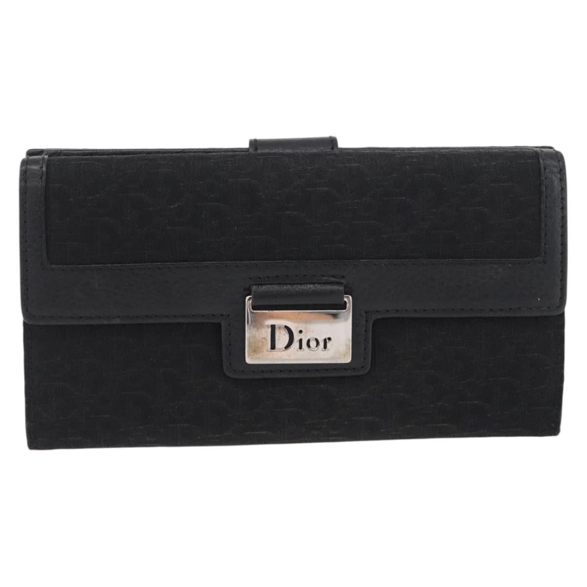 Christian Dior Trotter Canvas Long Wallet Black Silver Auth YKZ413A