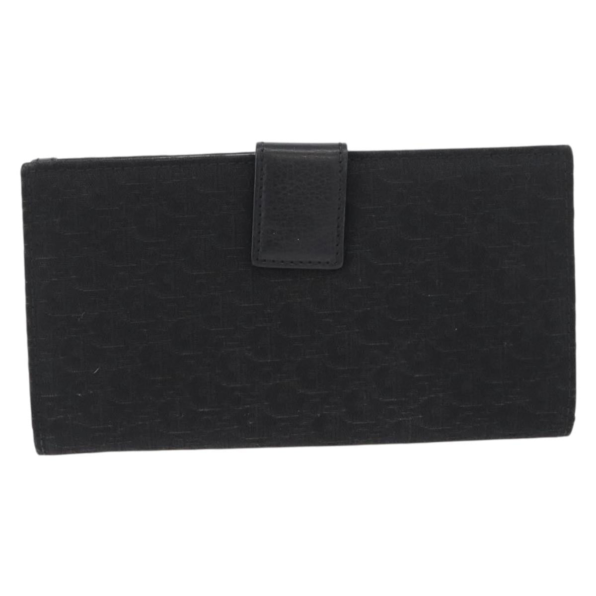 Christian Dior Trotter Canvas Long Wallet Black Silver Auth YKZ413A