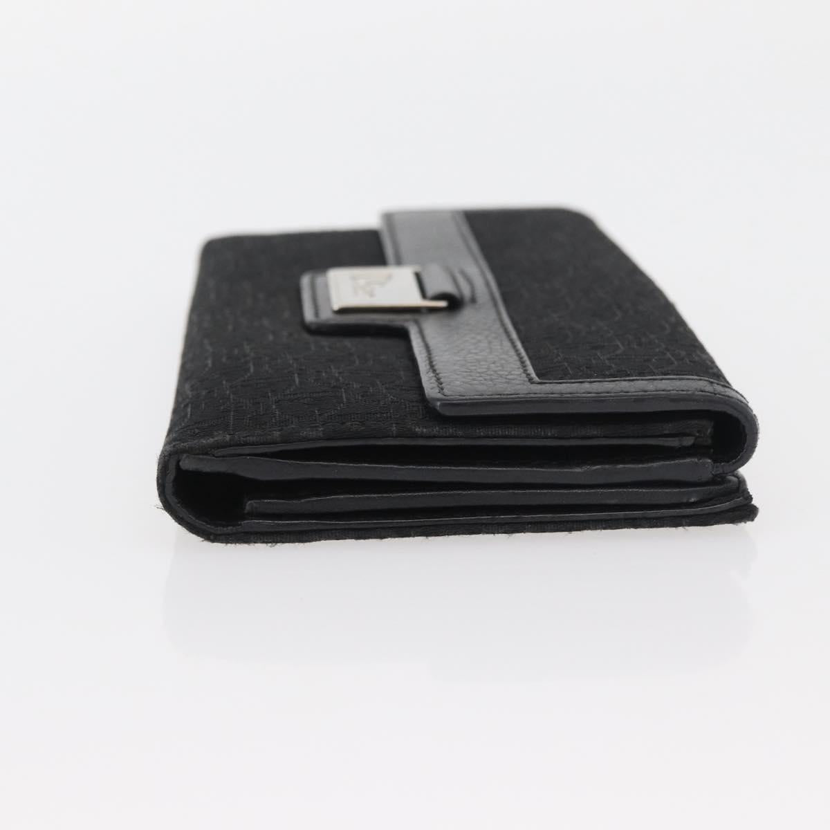 Christian Dior Trotter Canvas Long Wallet Black Silver Auth YKZ413A