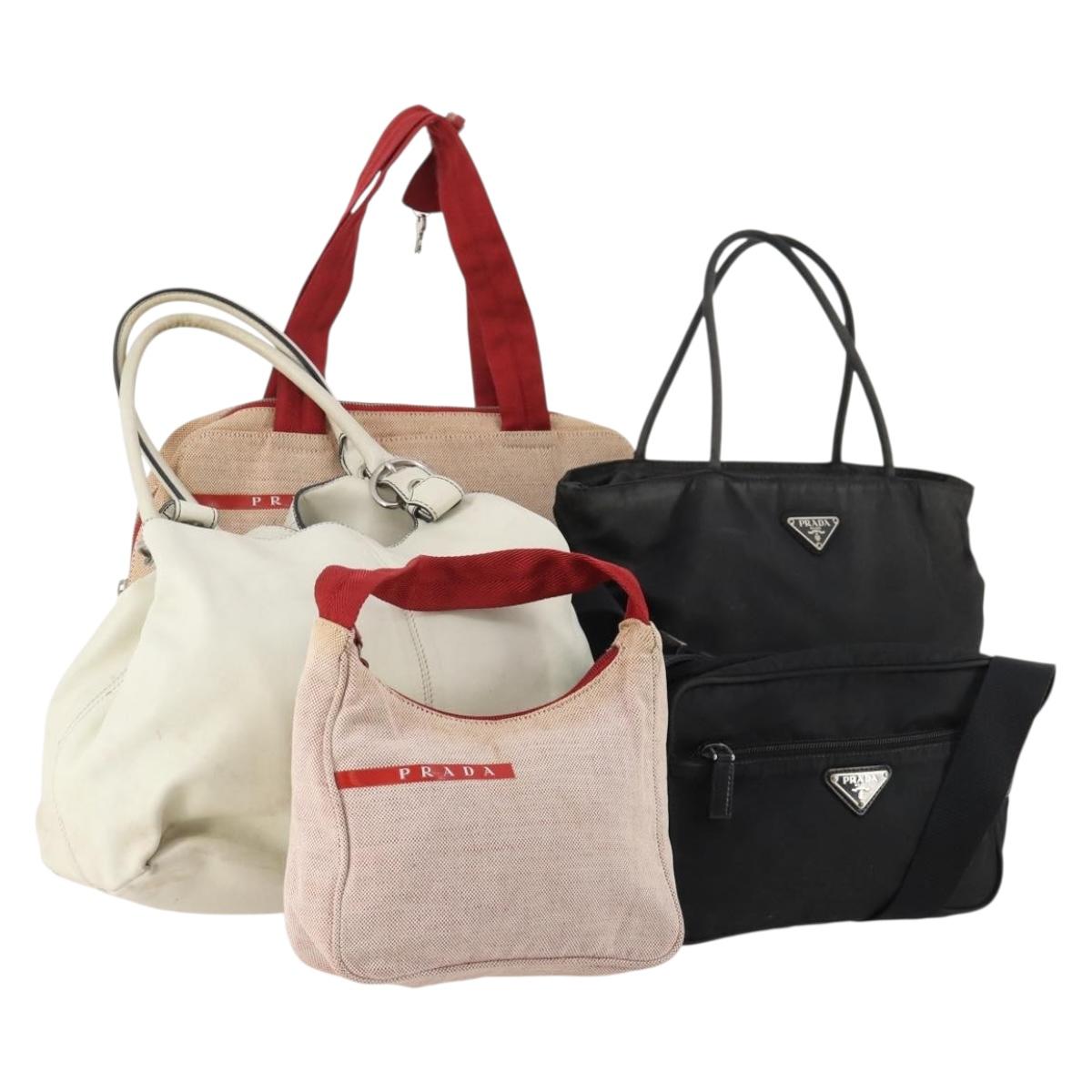 PRADA Sports Bag Nylon Canvas Leather 5 Set Red White khaki Auth YKZ432