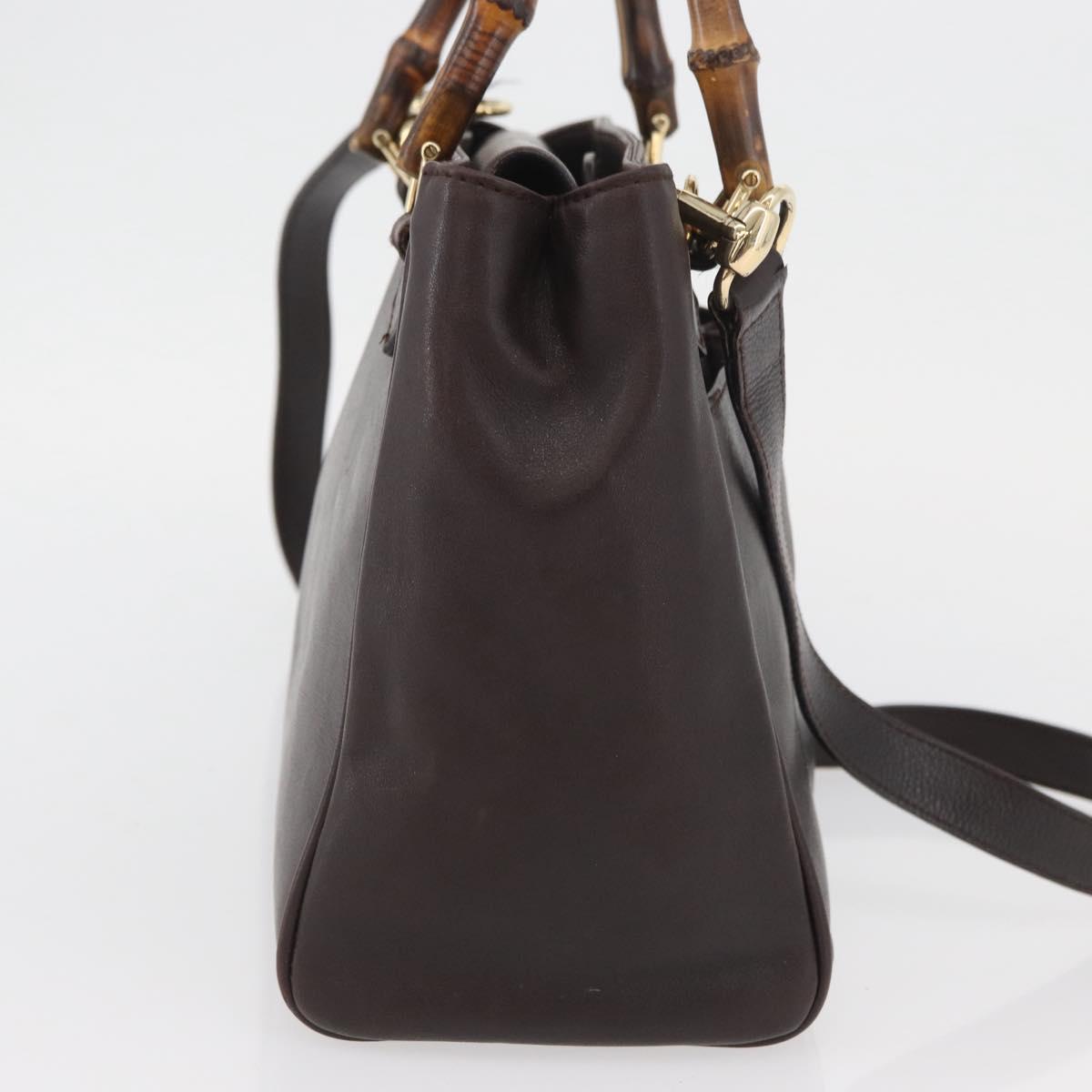 GUCCI Bamboo Hand Bag Leather 2way Bordeaux Gold 000 2122 0316 Auth YKZ453