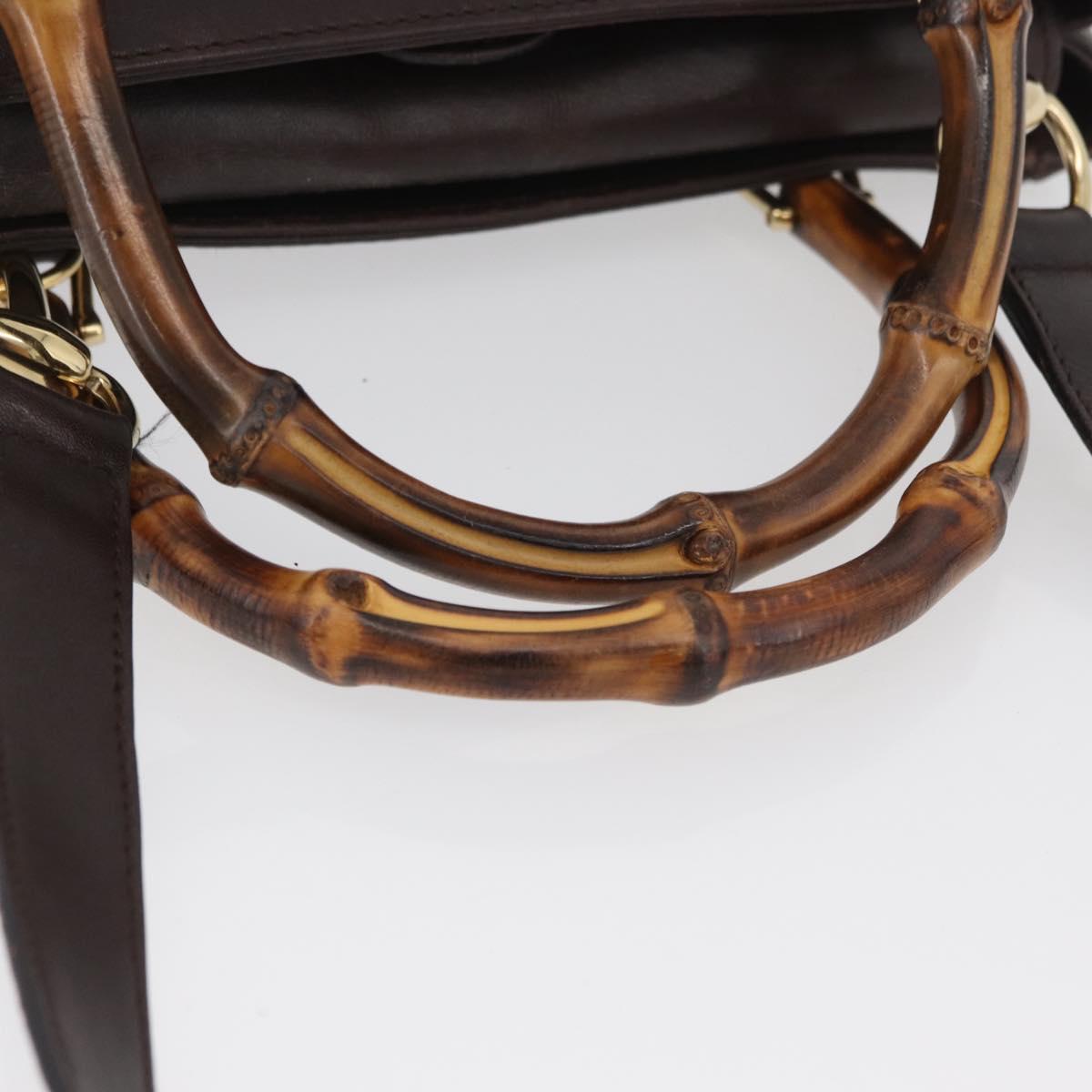 GUCCI Bamboo Hand Bag Leather 2way Bordeaux Gold 000 2122 0316 Auth YKZ453