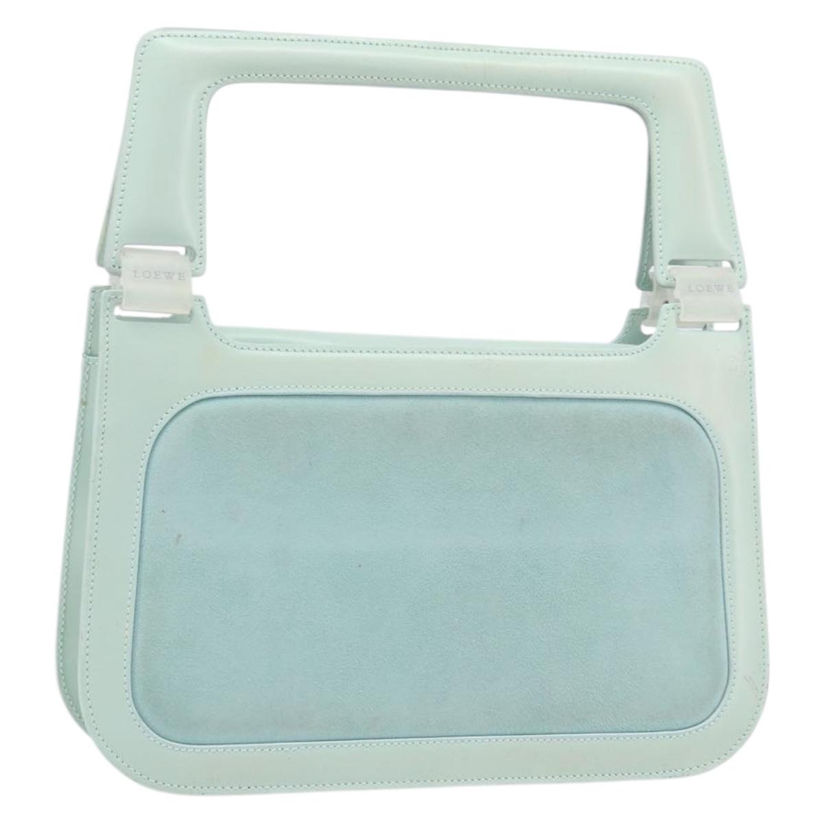 LOEWE Hand Bag Suede Baby Blue Gold Auth YKZ454