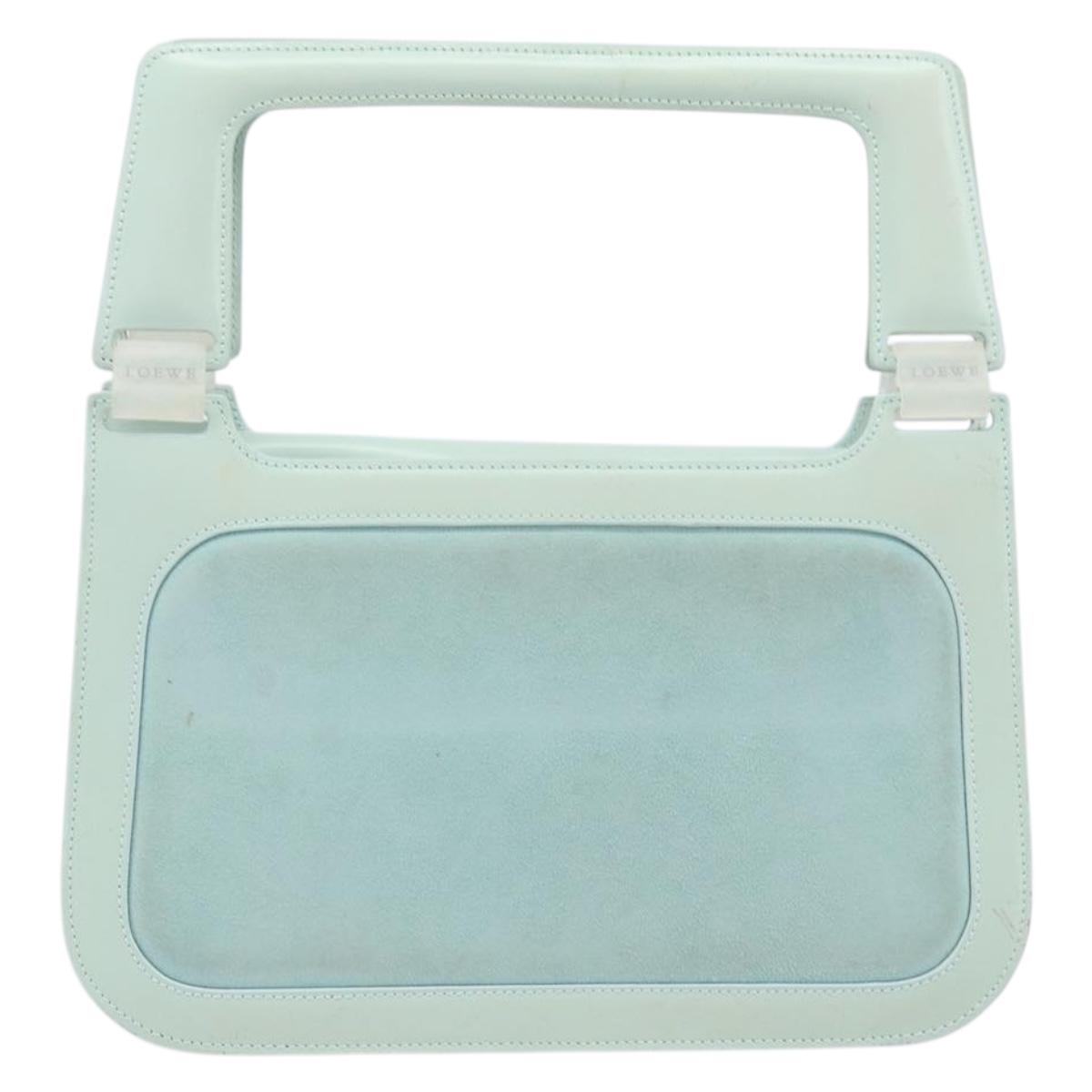 LOEWE Hand Bag Suede Baby Blue Gold Auth YKZ454