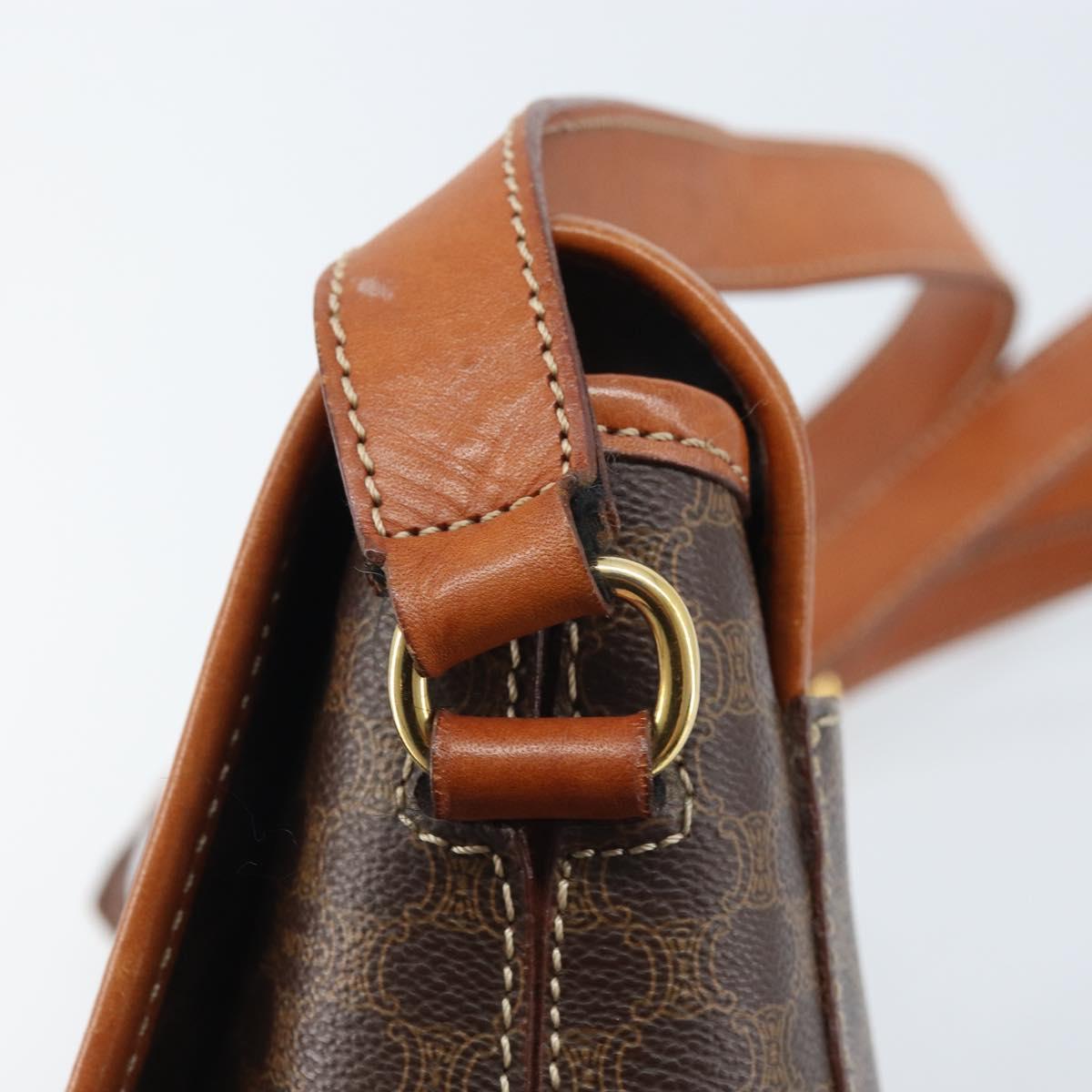 CELINE Macadam Canvas Shoulder Bag PVC Leather Brown Gold Auth YKZ455A