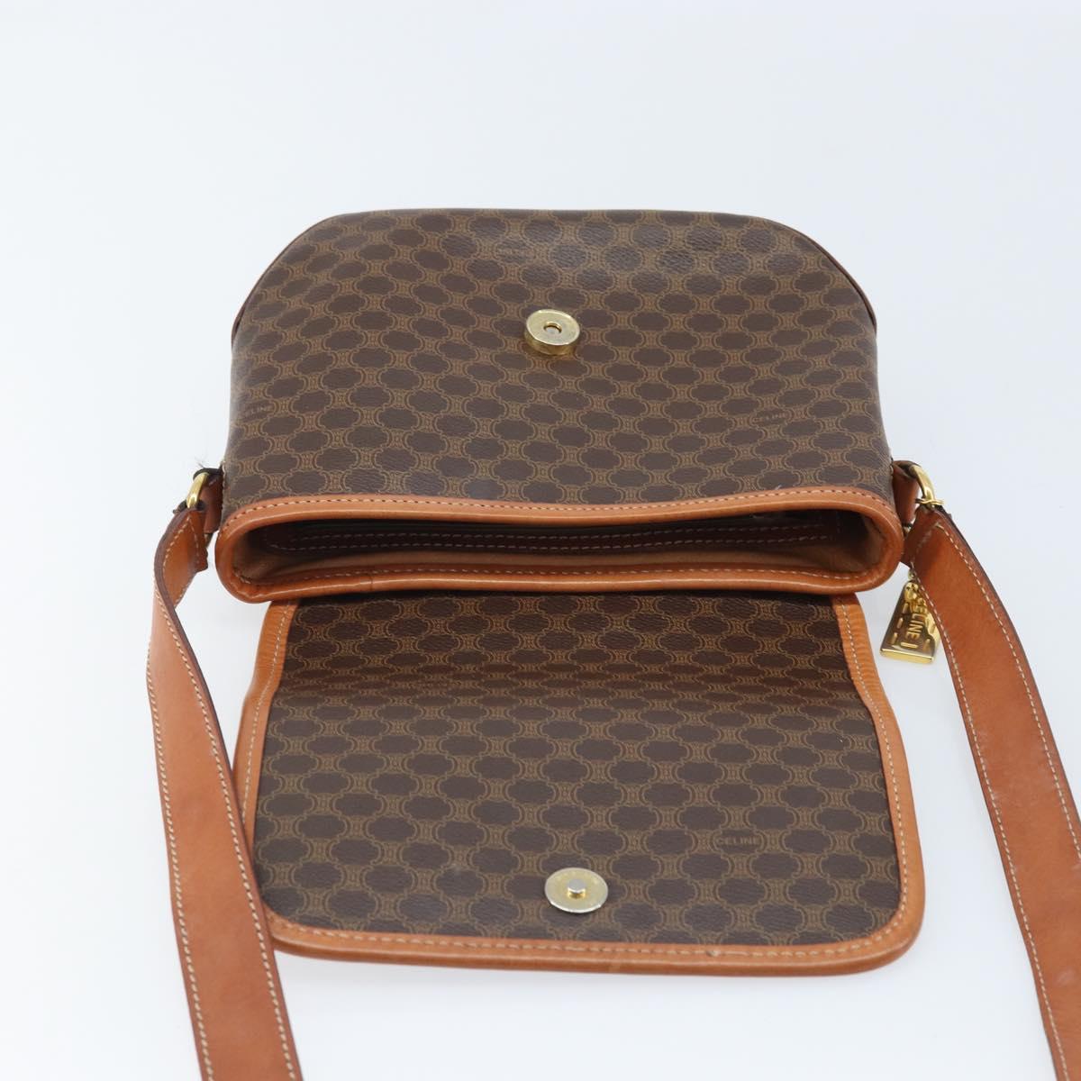 CELINE Macadam Canvas Shoulder Bag PVC Leather Brown Gold Auth YKZ455A