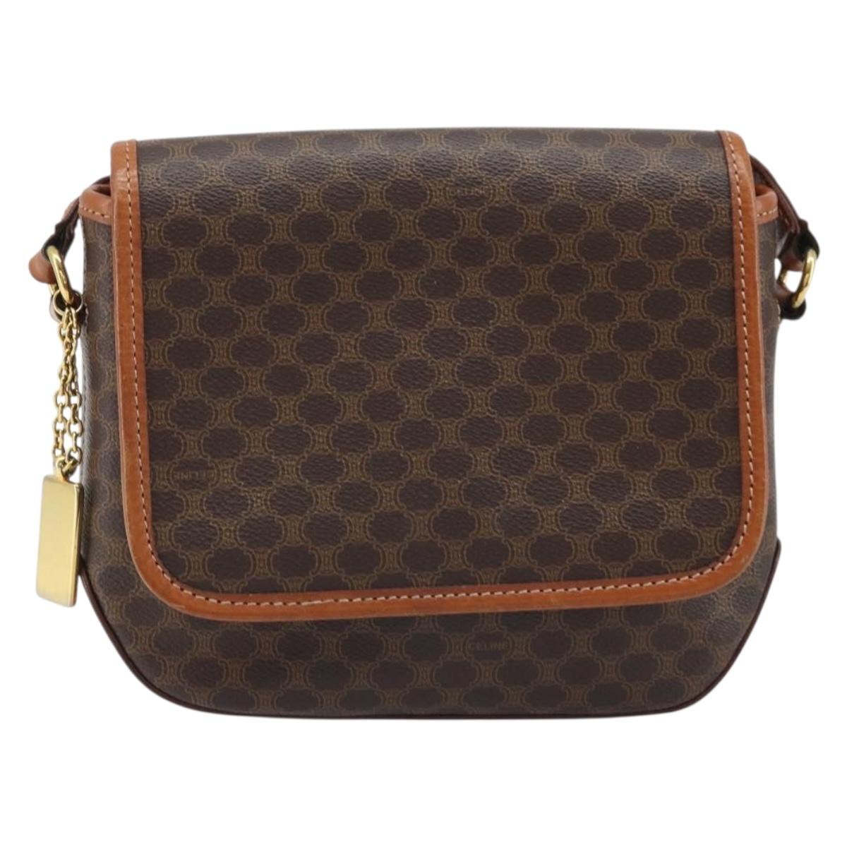 CELINE Macadam Canvas Shoulder Bag PVC Leather Brown Gold Auth YKZ455A