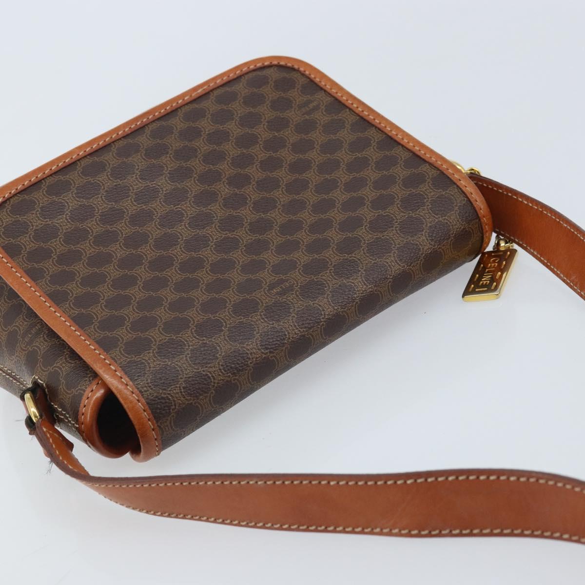 CELINE Macadam Canvas Shoulder Bag PVC Leather Brown Gold Auth YKZ455A