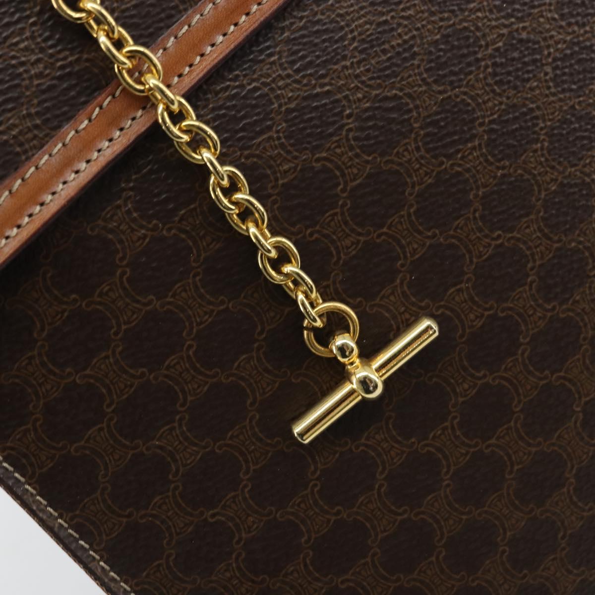 CELINE Macadam Canvas Hand Bag PVC Leather Brown Gold Auth YKZ473A