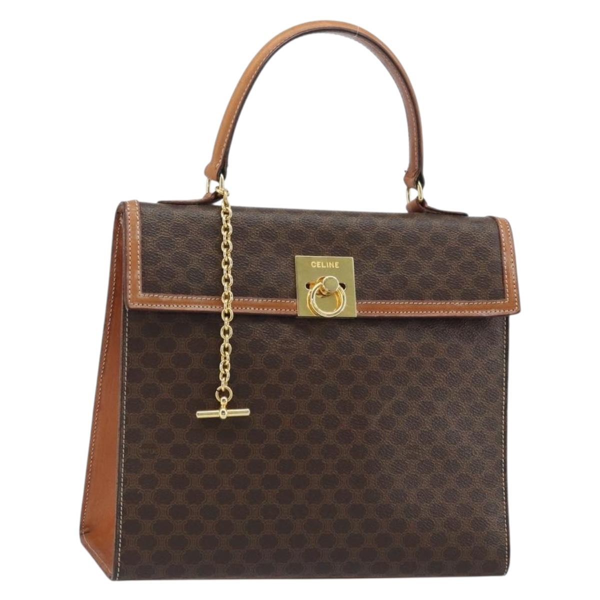 CELINE Macadam Canvas Hand Bag PVC Leather Brown Gold Auth YKZ473A