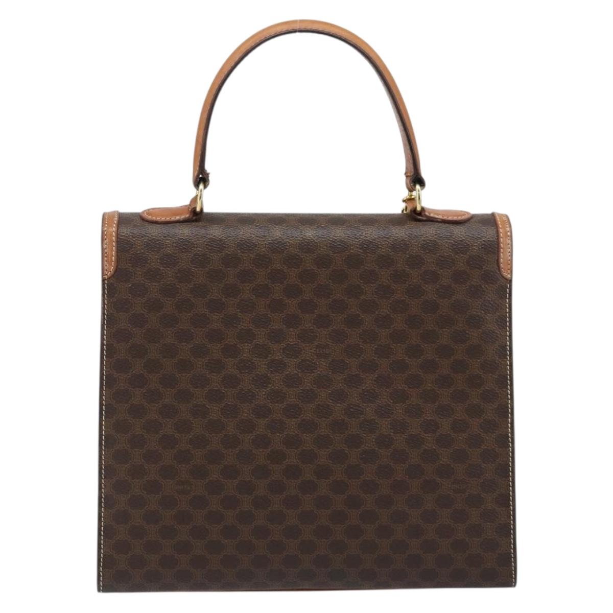 CELINE Macadam Canvas Hand Bag PVC Leather Brown Gold Auth YKZ473A